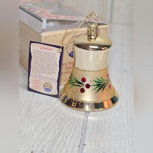 Vtg Mouthblown Inge-Glas German Bell Christmas Ornament Handpainted Glass Holly
